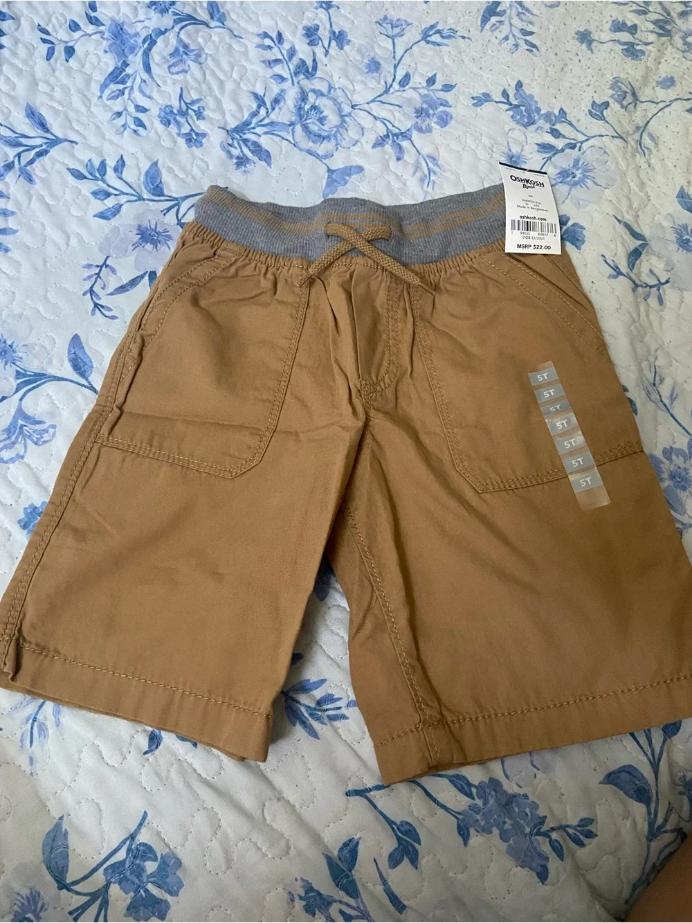OshKosh B'gosh Brown Boys Cargo Shorts with Gray Elastic Waistband
